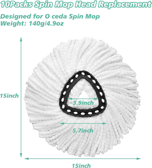 10 PCS Spin Mop Replacement Head,100% Microfiber Mop Heads Replacements Compatible with Cedar Easywring 1-Tank System, 360 Degree Round Mop Refills for Easy House Cleaning Floor Mopping
