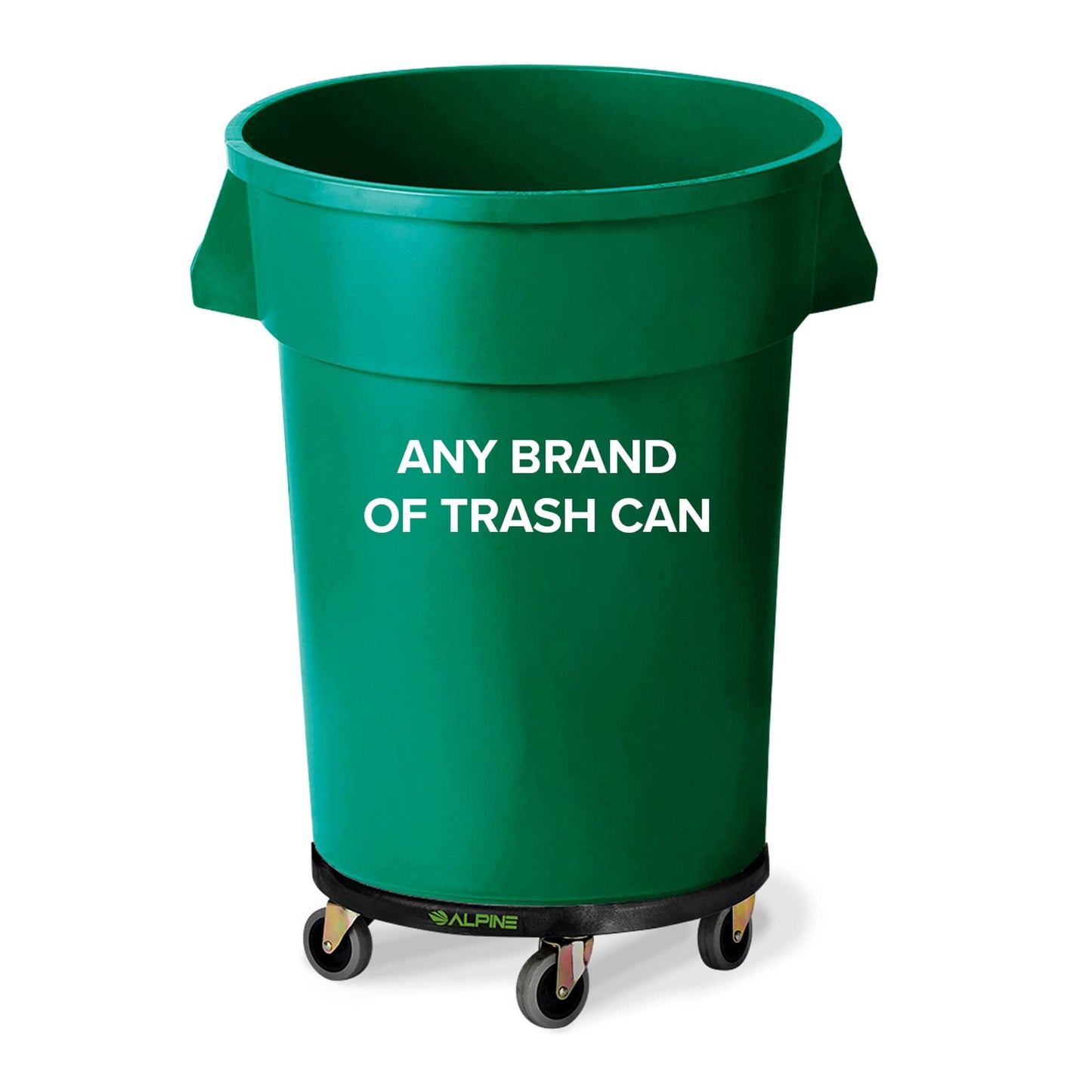 Alpine Rolling Brute Trash Can Dolly - Trash Can Dolly with Wheels / Trash Can Roller Base for Round 20, 32, 44, or 55 Gallon Garbage Bins, Heavy Duty Holds Up to 500 lbs. (Black)
