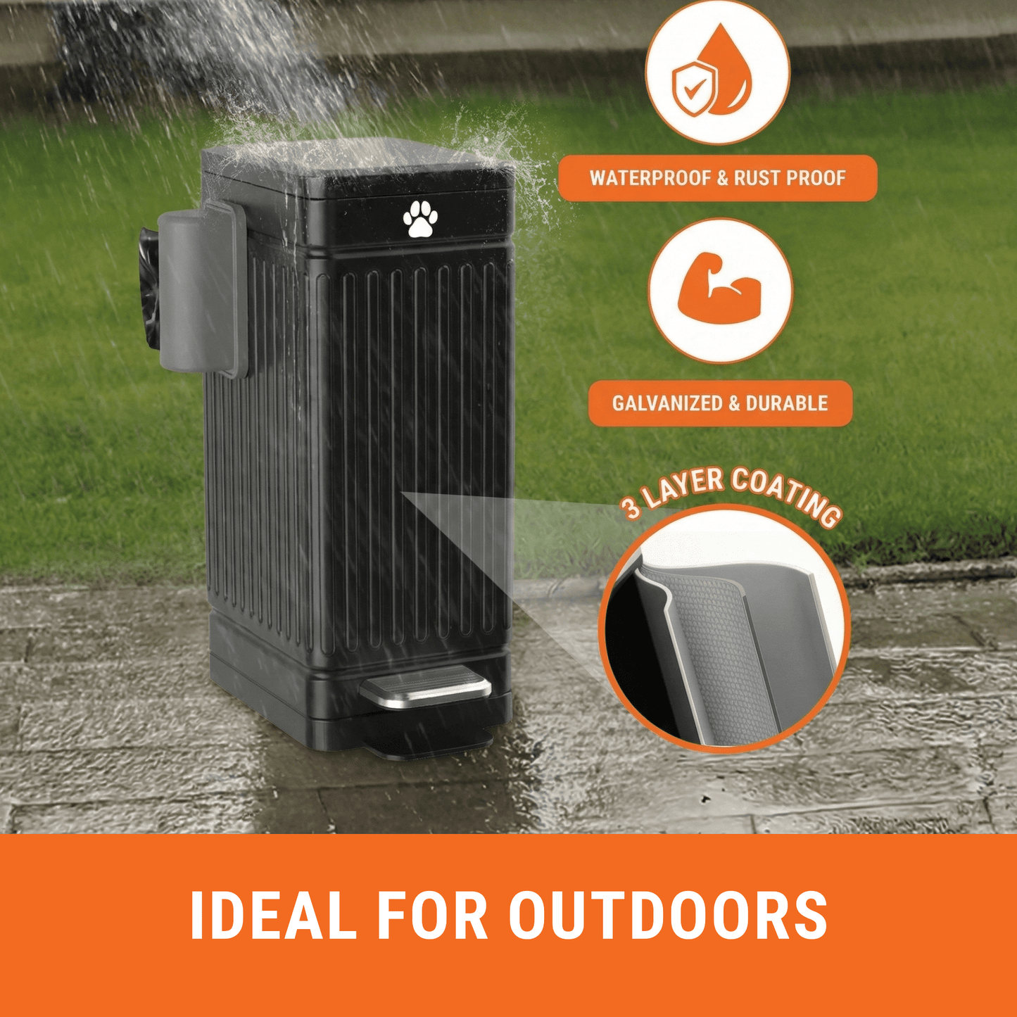 Large Dog Poop Trash Can Outside, 3.2 Gal Metal Dog Waste Trash Can with Lid Outdoor, Pedal Poop Bin
