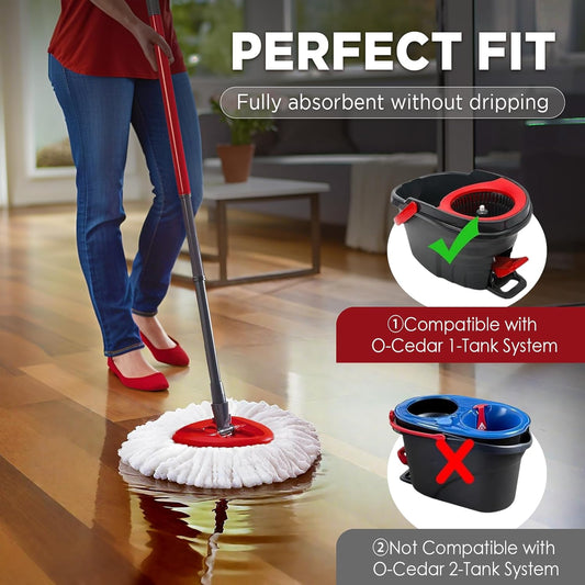 Mop Head Replacement for O-Cedar Easy Wring 1-Tank System，Exovyn Spin Mophead Replacements，Microfiber 6 Pack 360° Swivel Mop Refills，Deep Clean,Easy Cleaning，Machine Washable and Easy to Replace