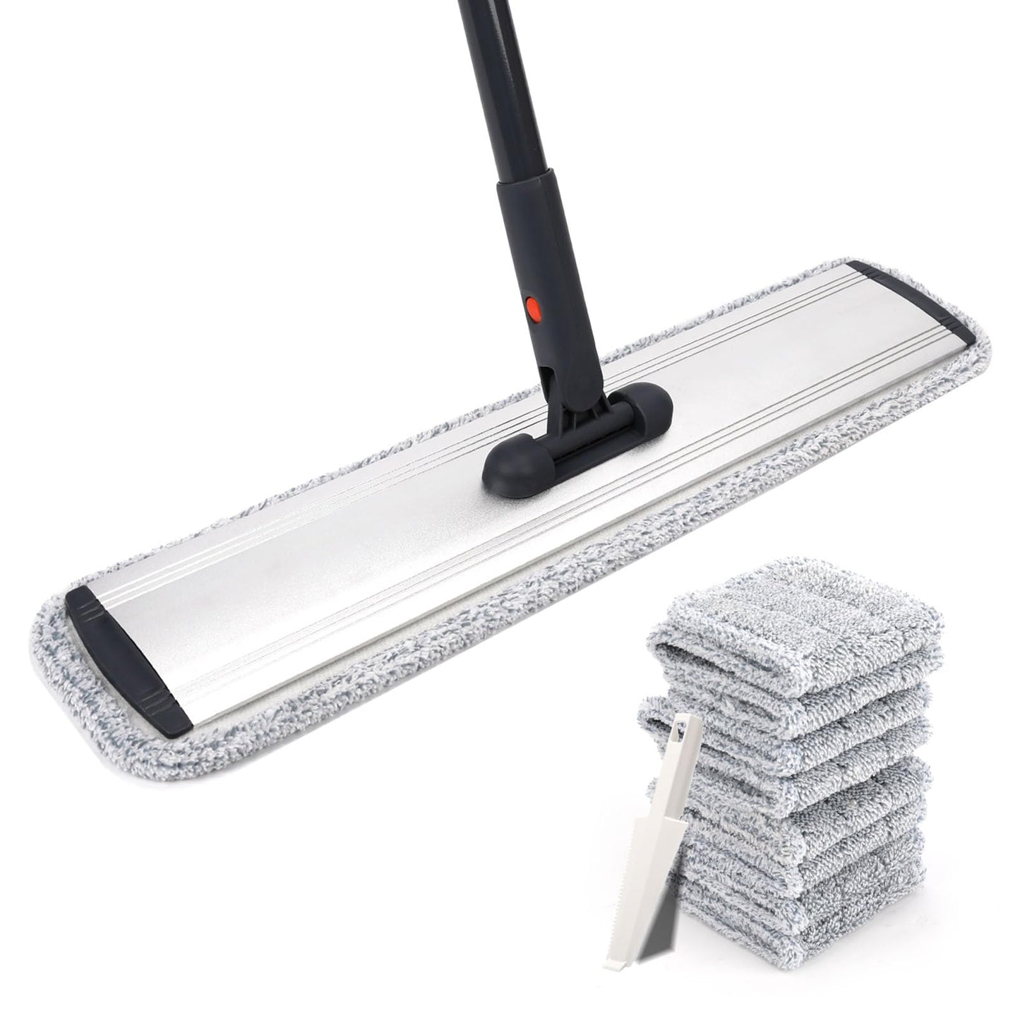Flat Mop for Cleaning Floors Heavy Duty Microfiber Wet Mop Deep Cleaning for Hardwood, Tile & Laminate, Includes 4 Reusable Washable Pads and Adjustable Long Handle (32 in Mop Set)