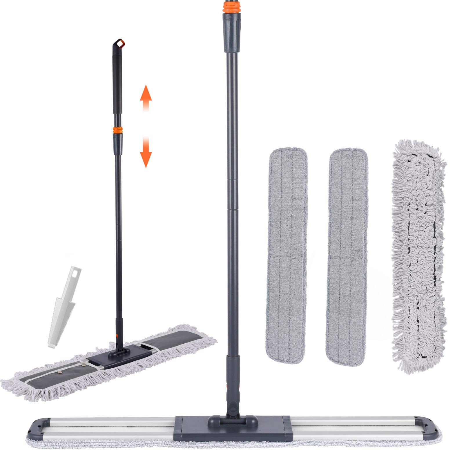 Flat Mop for Cleaning Floors Heavy Duty Microfiber Wet Mop Deep Cleaning for Hardwood, Tile & Laminate, Includes 4 Reusable Washable Pads and Adjustable Long Handle (32 in Mop Set)