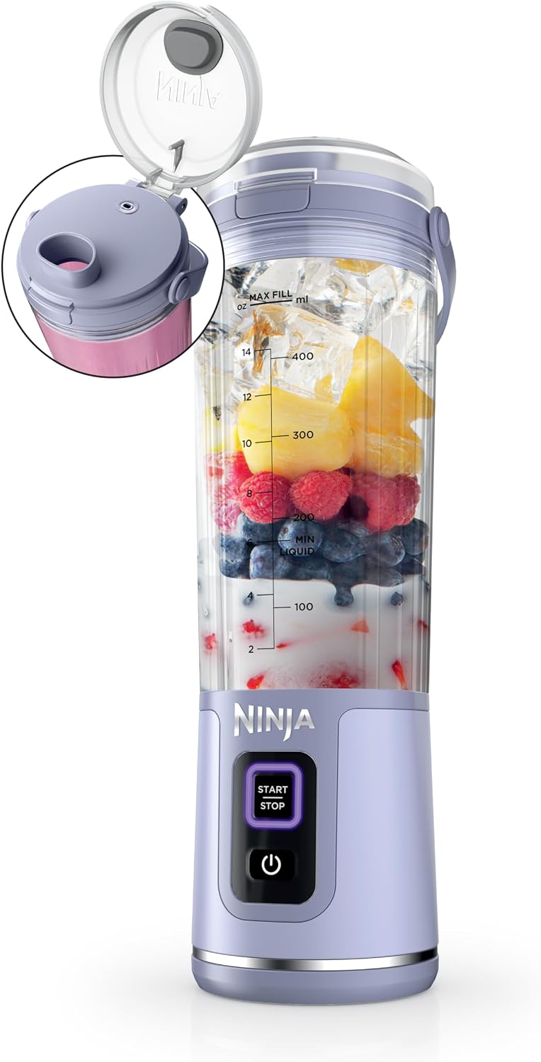 Ninja Blast Portable Blender, Cordless, 18oz Vessel, Lavender, BC151ML | USB-C rechargeable, cordless blending anywhere. BlastBlade crushes ice & frozen fruit. Leakproof sip lid, dishwasher safe.
