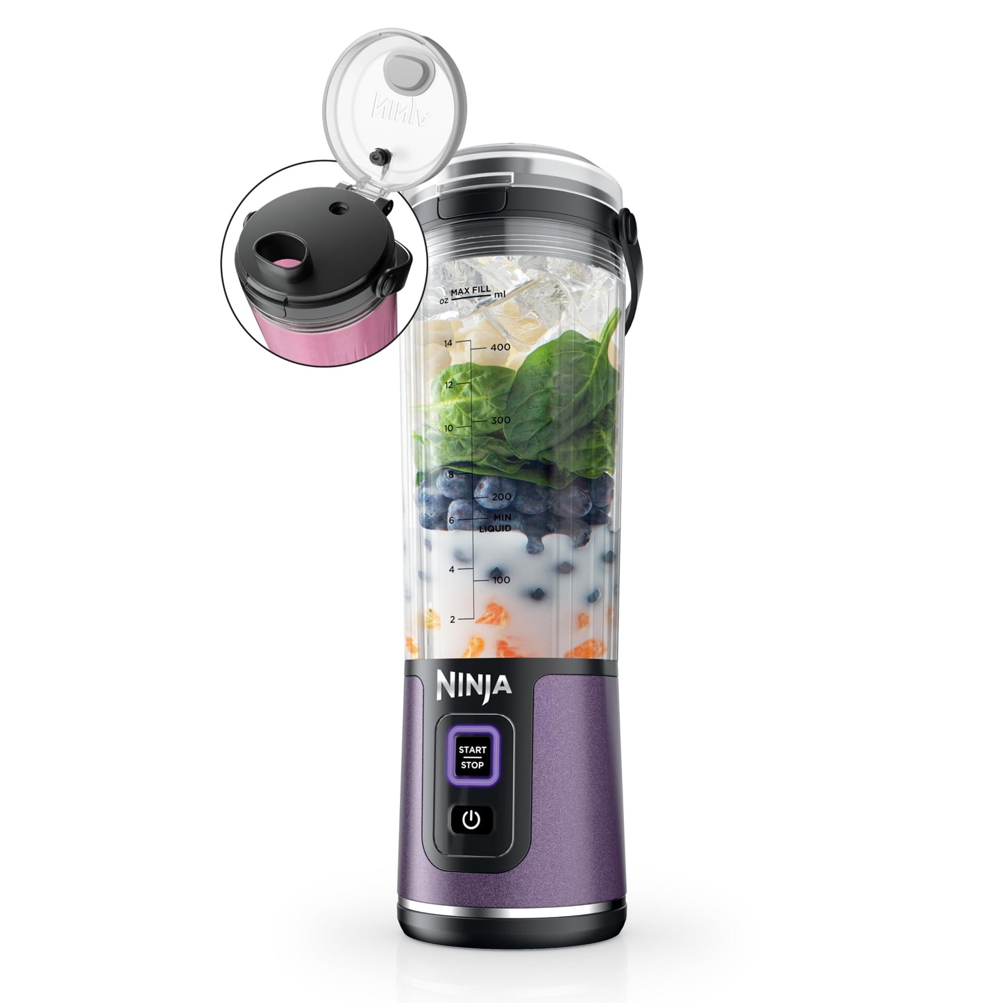 Ninja Blast Portable Blender, Cordless, 18oz Vessel, Lavender, BC151ML | USB-C rechargeable, cordless blending anywhere. BlastBlade crushes ice & frozen fruit. Leakproof sip lid, dishwasher safe.