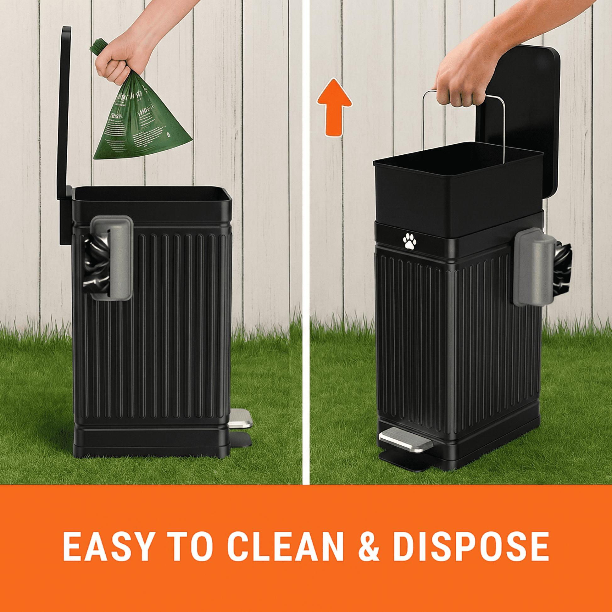 Large Dog Poop Trash Can Outside, 3.2 Gal Metal Dog Waste Trash Can with Lid Outdoor, Pedal Poop Bin